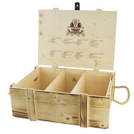 Siebdruck auf Holzkiste, feiner Siebdruck auf der Holzdeckelinnenseite.